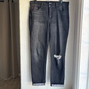 Hudson Womens 28 Black‎ Jeans Distressed Natalie Mid Rise Stretch Denim Cuffed